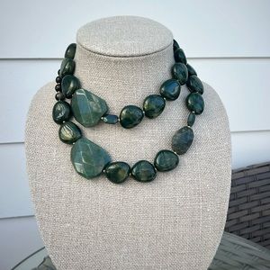 Olive Green Chunky Stone Layered Necklace.